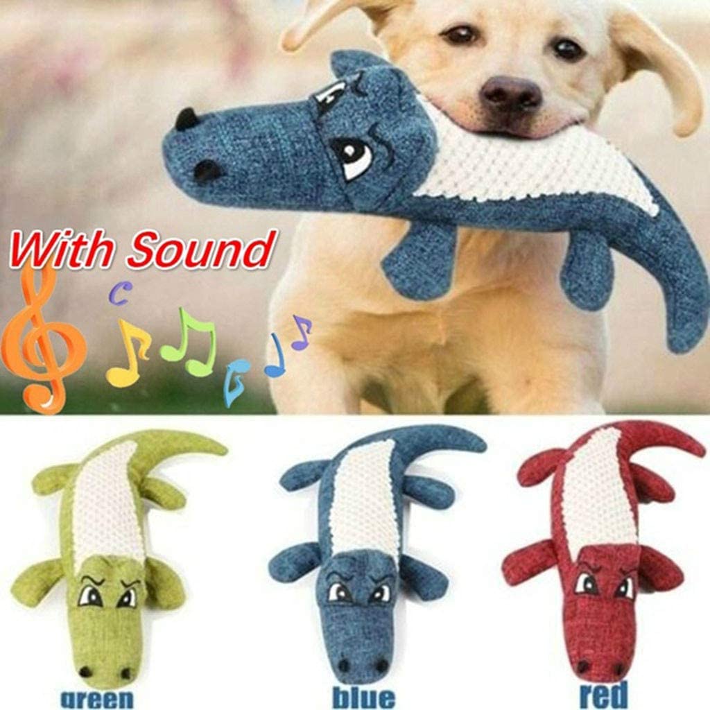 QUMY Dog Toy Linen Plush Squeaky Crocodile - QUMY