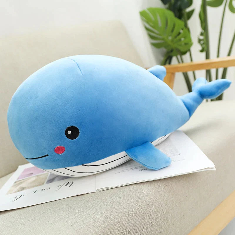 Cheerful Kawaii Chonky Plumpy Pink Blue Whale Stuffed Animals Plushies