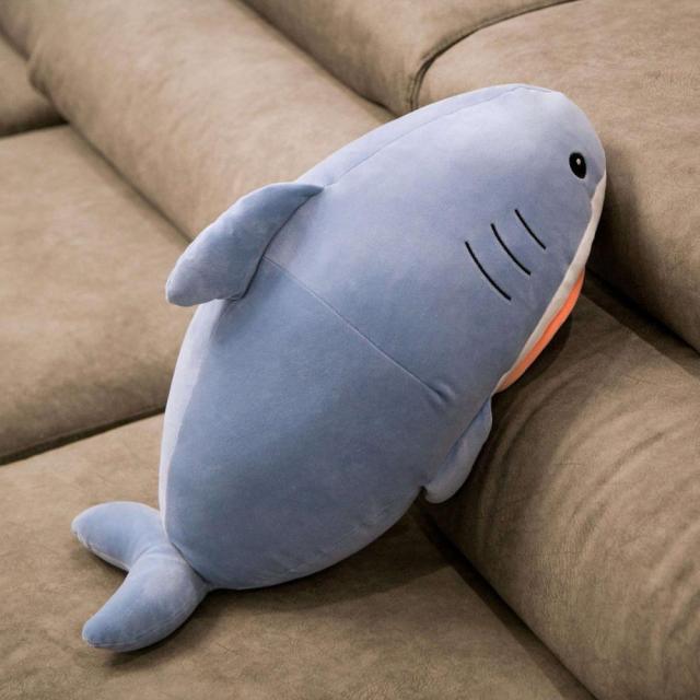 Kawaii Cat Face Shark Plush Pillows Deep Blue Pillows - Plushie Depot