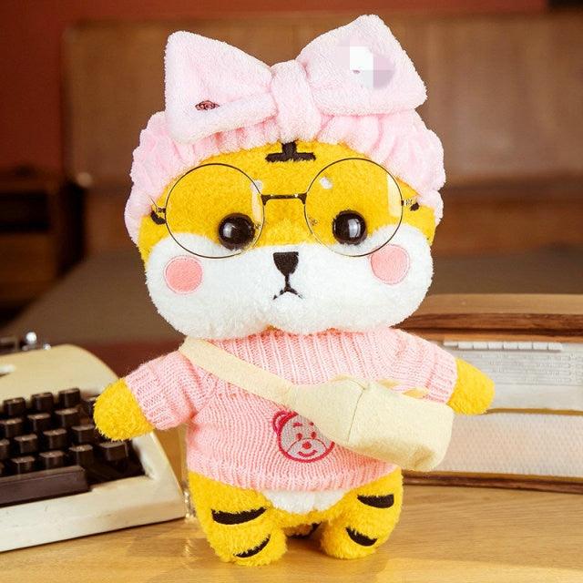 Kawaii Knitted Clothing Cosplay Tiger Plush Toys 12" yellow hat Overalls Stuffed Animals - Plushie Depot